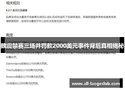 魏震禁赛三场并罚款2000美元事件背后真相揭秘