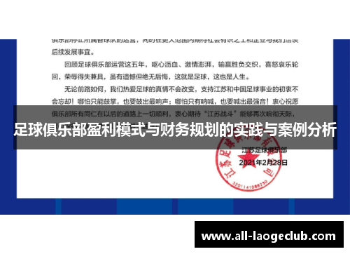 足球俱乐部盈利模式与财务规划的实践与案例分析