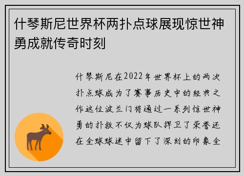 什琴斯尼世界杯两扑点球展现惊世神勇成就传奇时刻